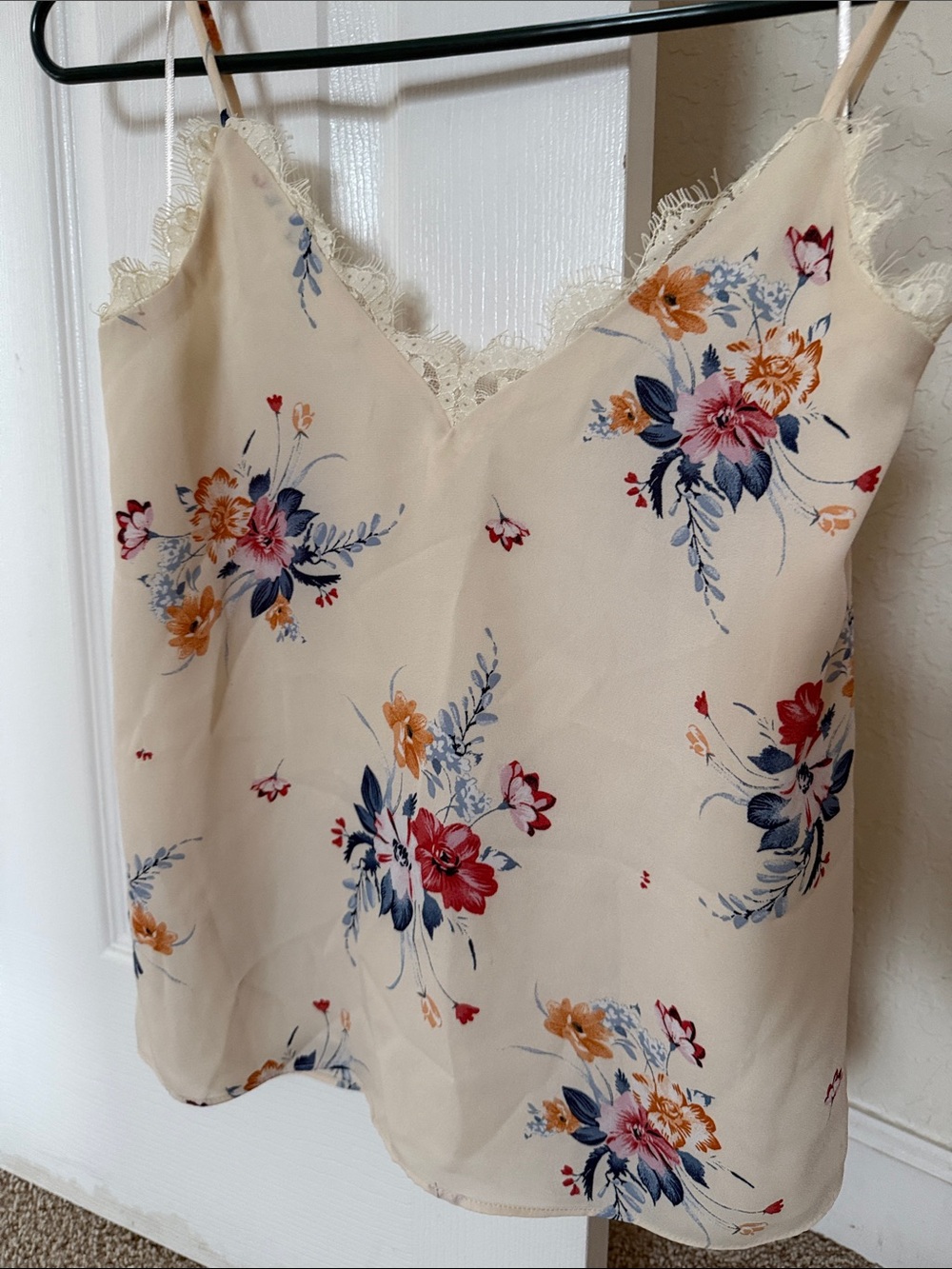 Socialite Cream Floral Lace-Trim Cami Tank Top